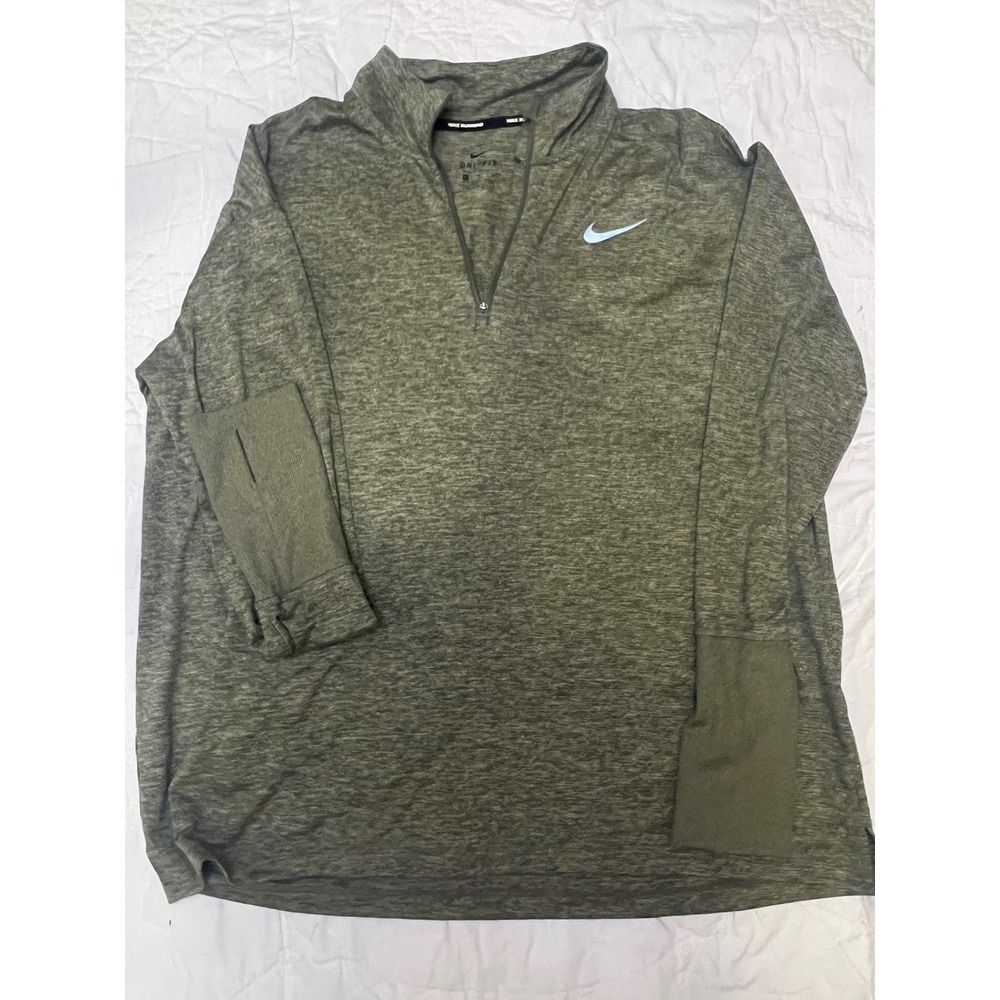Nike Running Dri-FIT Mens XL 1/2 Zip Pullover Olive Green Heather Thumbhole Top